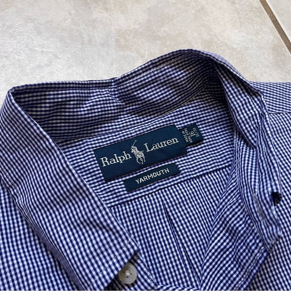 Ralph Lauren Vintage Men's Blue Gingham Yarmouth Shirt Size 16 32/33